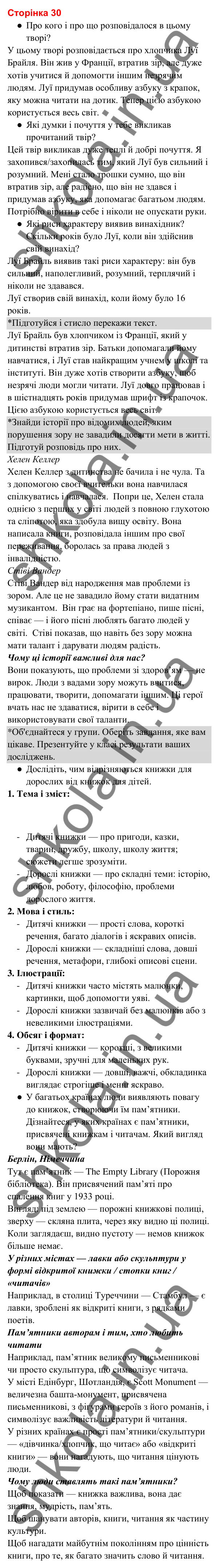 Відповіді до сторінки 30 - ГДЗ Українська мова та читання 3 клас Вашуленко 2025 частина 2