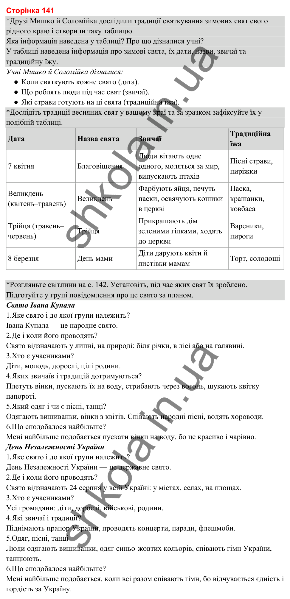 Відповіді до сторінки 141 - ГДЗ Я досліджую світ 3 клас Гільберг 2025 частина 2