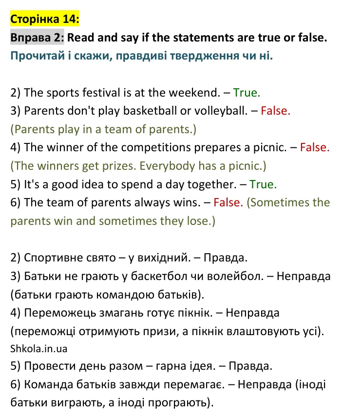 Відповідь до вправи 2, сторінка 14 - ГДЗ Англійська мова 4 клас Губарєва 2026