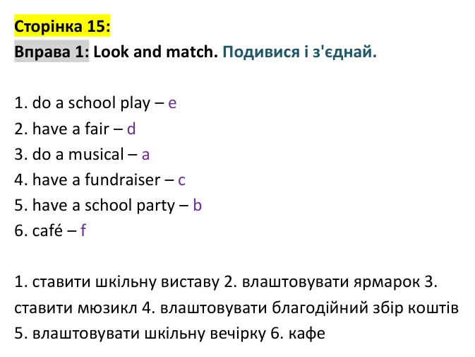 Сторінка 15, вправа 1 - відповідь Відповідь до вправи 1, сторінка 15 - ГДЗ Англійська мова 4 клас Мітчелл 2026 робочий зошит