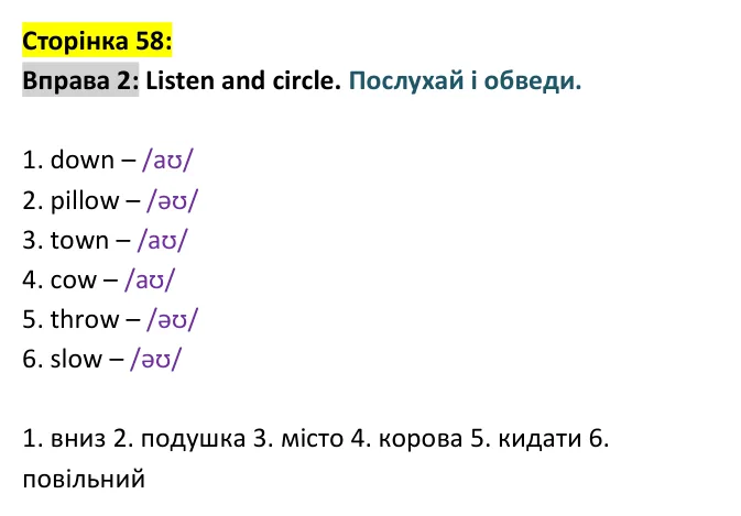 Відповідь до вправи 2, сторінка 58 - ГДЗ Англійська мова 4 клас Мітчелл 2026 робочий зошит