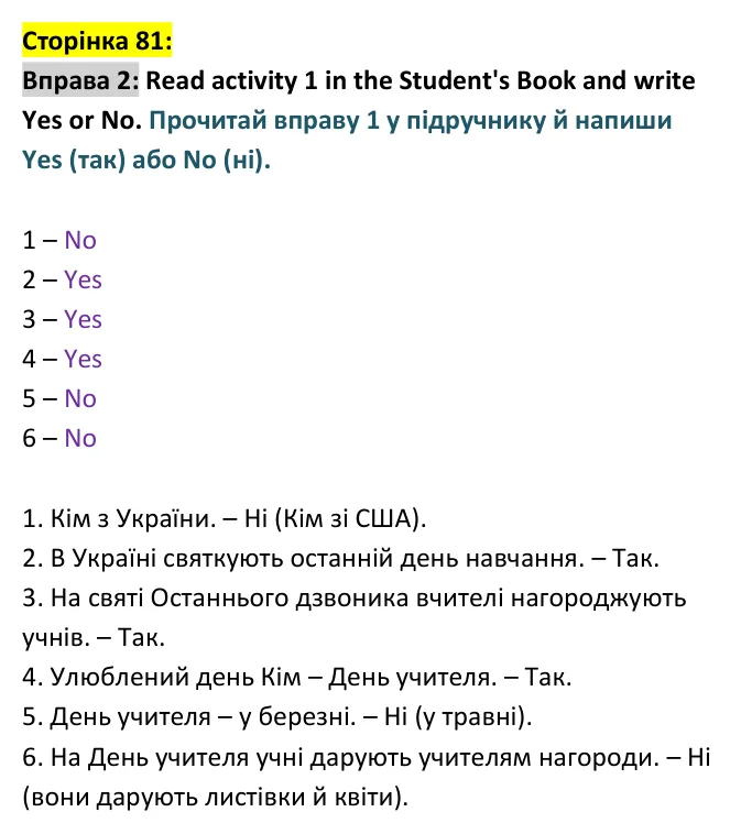 Сторінка 81, вправа 2 - відповідь Відповідь до вправи 2, сторінка 81 - ГДЗ Англійська мова 4 клас Мітчелл 2026 робочий зошит
