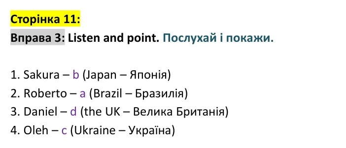 Відповідь до вправи 3, сторінка 11 - ГДЗ Англійська мова 4 клас Мітчелл 2026