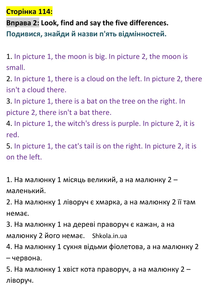 p114-ex2 Відповідь до вправи 2, сторінка 114 - ГДЗ Англійська мова 4 клас Мітчелл 2026
