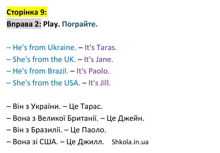 p9-ex2 Відповідь до вправи 2, сторінка 9 - ГДЗ Англійська мова 4 клас Мітчелл 2026