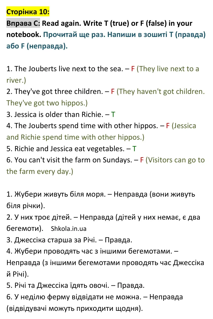 Відповідь до вправи C, сторінка 10 - ГДЗ Англійська мова 4 клас Вілсон 2026