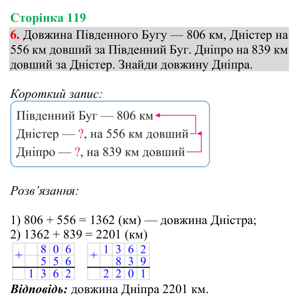 Відповідь до завдання 6, сторінка 119 - ГДЗ Математика 4 клас Богданович 2026 частина 1