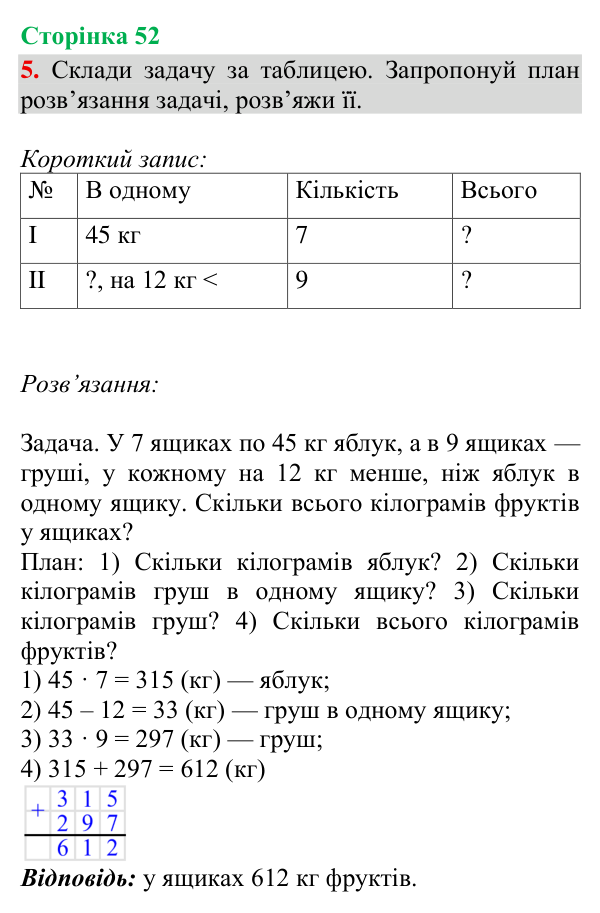 Відповідь до завдання 5, сторінка 52 - ГДЗ Математика 4 клас Богданович 2026 частина 1