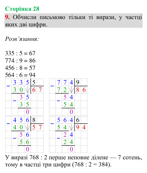 Відповідь до завдання 9, сторінка 28 - ГДЗ Математика 4 клас Богданович 2026 частина 2