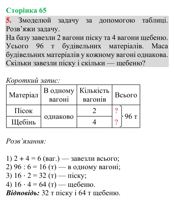 Відповідь до завдання 5, сторінка 65 - ГДЗ Математика 4 клас Богданович 2026 частина 2