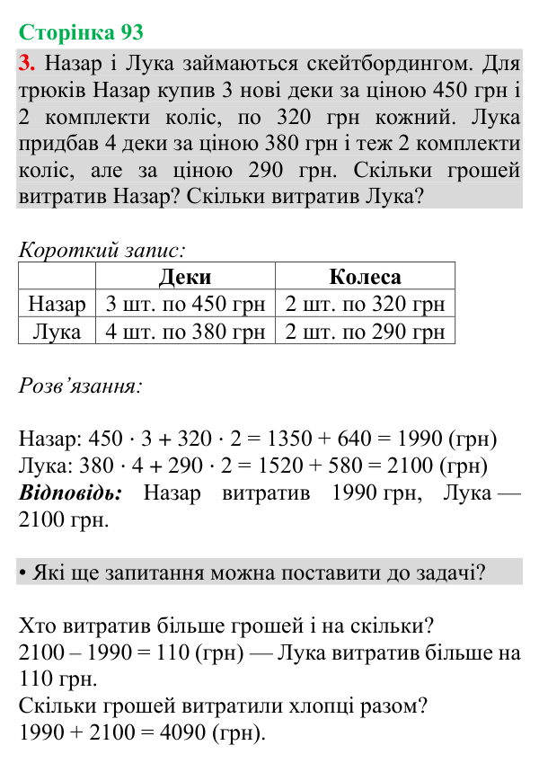 Відповідь до завдання 3, сторінка 93 - ГДЗ Математика 4 клас Богданович 2026 частина 2