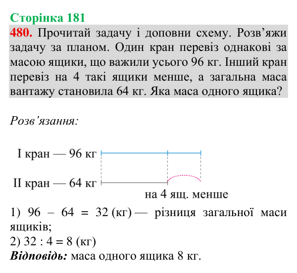 Завдання № 480 Відповідь до завдання № 480, сторінка 181 - ГДЗ Математика 4 клас Гісь 2026 частина 1