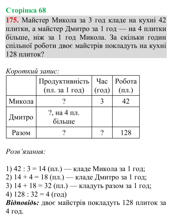 Завдання № 175 Відповідь до завдання № 175, сторінка 68 - ГДЗ Математика 4 клас Гісь 2026 частина 2