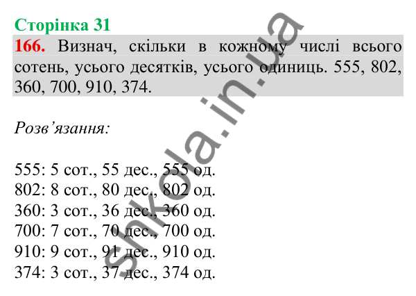 Відповідь до завдання № 166, сторінка 31 - ГДЗ Математика 4 клас Листопад 2026 частина 1