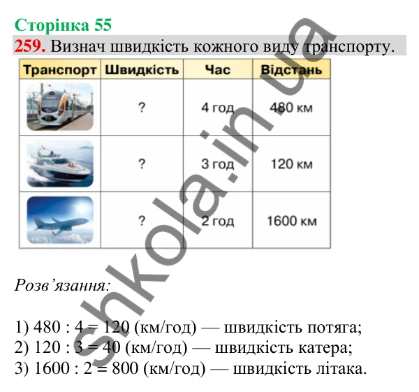 Відповідь до завдання № 259, сторінка 55 - ГДЗ Математика 4 клас Листопад 2026 частина 2