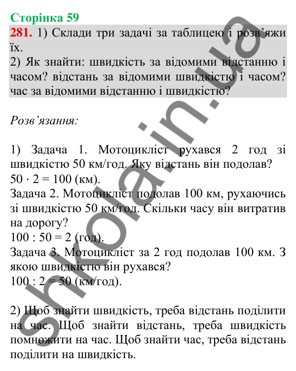 Відповідь до завдання № 281, сторінка 59 - ГДЗ Математика 4 клас Листопад 2026 частина 2