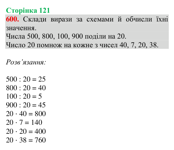 Відповідь до завдання № 600, сторінка 121 - ГДЗ Математика 4 клас Листопад 2026 частина 2
