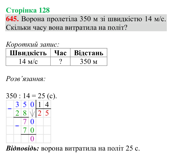 Відповідь до завдання № 645, сторінка 128 - ГДЗ Математика 4 клас Листопад 2026 частина 2
