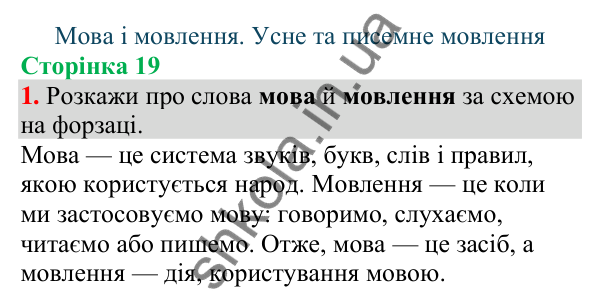 Відповідь до завдання 1, сторінка 19 - ГДЗ Українська мова та читання 4 клас Большакова 2026 частина 1