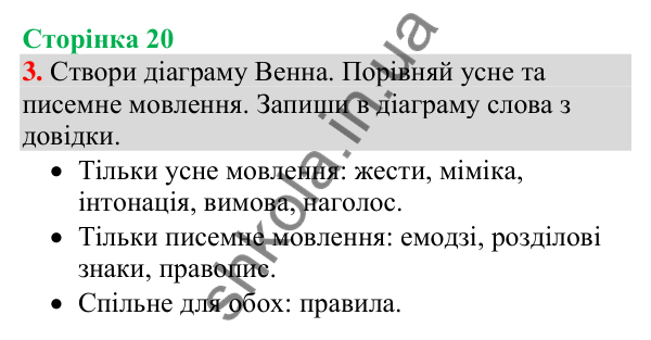 Відповідь до завдання 3, сторінка 20 - ГДЗ Українська мова та читання 4 клас Большакова 2026 частина 1