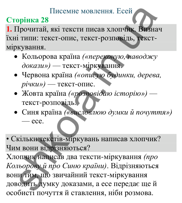 Відповідь до завдання 1, сторінка 28 - ГДЗ Українська мова та читання 4 клас Большакова 2026 частина 1