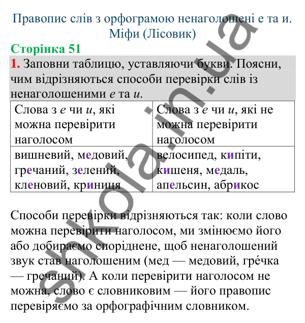 Відповідь до завдання 1, сторінка 51 - ГДЗ Українська мова та читання 4 клас Большакова 2026 частина 1