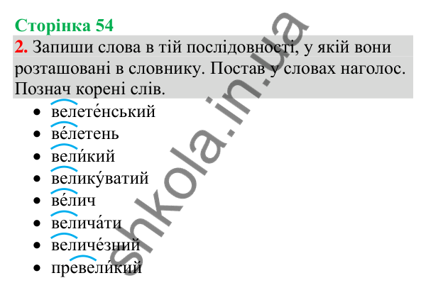 Відповідь до завдання 2, сторінка 54 - ГДЗ Українська мова та читання 4 клас Большакова 2026 частина 1