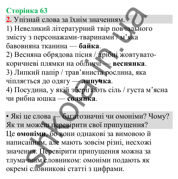 Відповідь до завдання 2, сторінка 63 - ГДЗ Українська мова та читання 4 клас Большакова 2026 частина 1