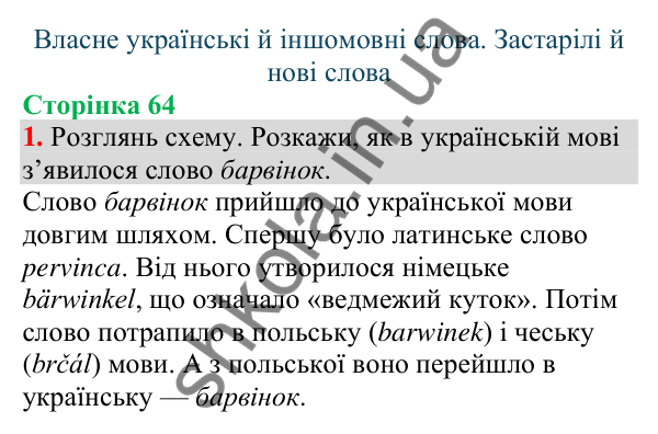 Відповідь до завдання 1, сторінка 64 - ГДЗ Українська мова та читання 4 клас Большакова 2026 частина 1