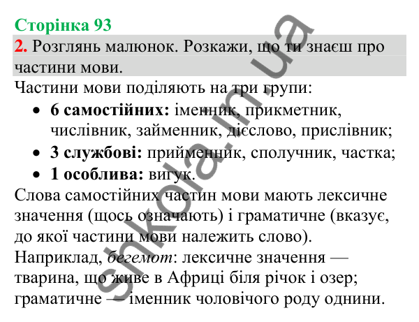 Відповідь до завдання 2, сторінка 93 - ГДЗ Українська мова та читання 4 клас Большакова 2026 частина 1