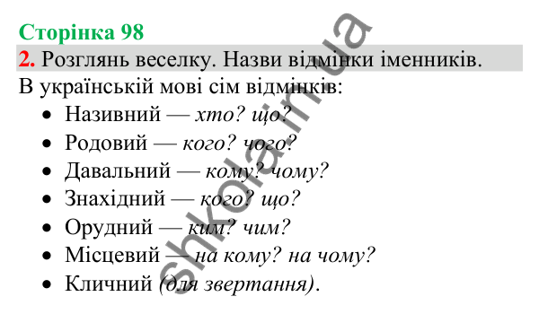 Відповідь до завдання 2, сторінка 98 - ГДЗ Українська мова та читання 4 клас Большакова 2026 частина 1