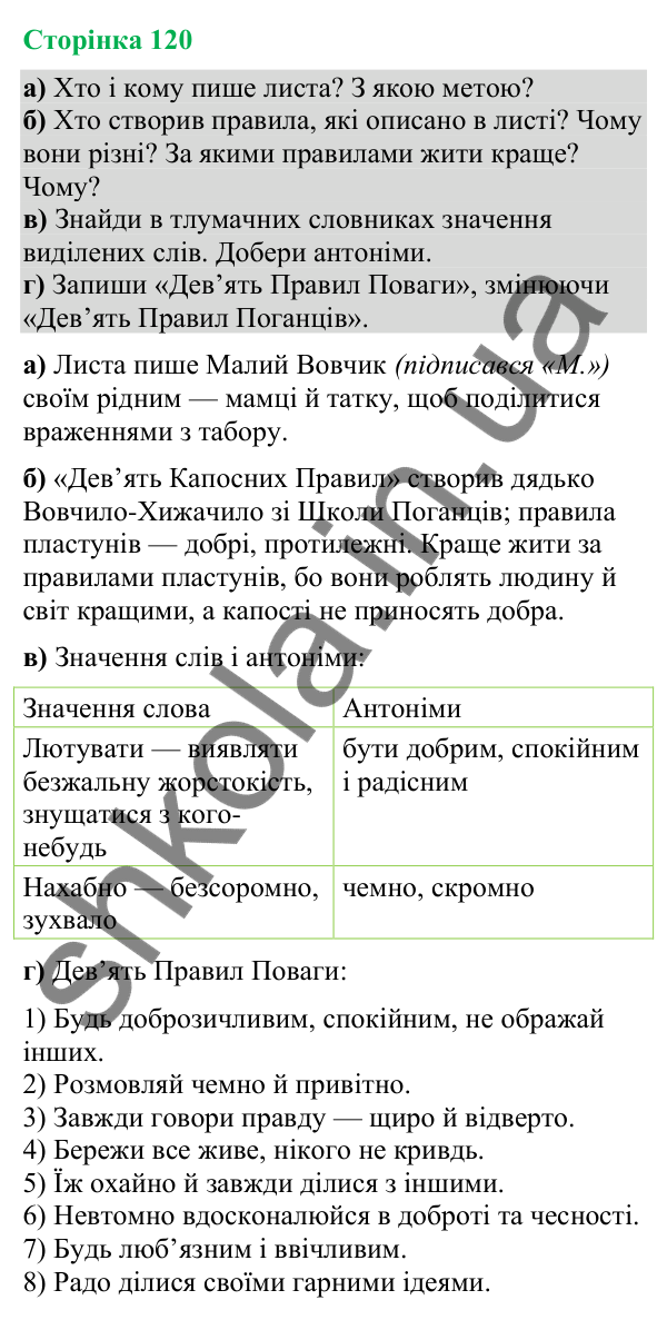 Відповіді до сторінки 120 - ГДЗ Українська мова та читання 4 клас Большакова 2026 частина 2