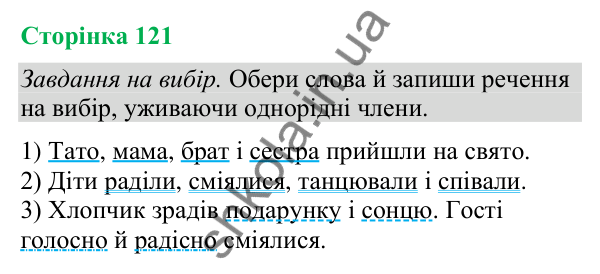 Відповіді до сторінки 121 - ГДЗ Українська мова та читання 4 клас Большакова 2026 частина 2