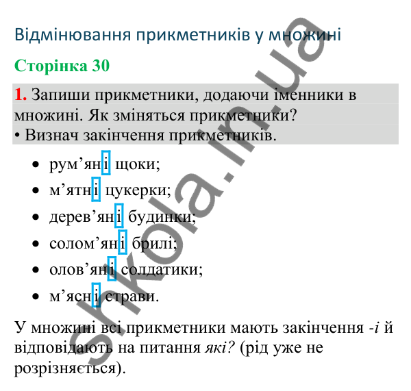 Відповідь до завдання 1, сторінка 30 - ГДЗ Українська мова та читання 4 клас Большакова 2026 частина 2