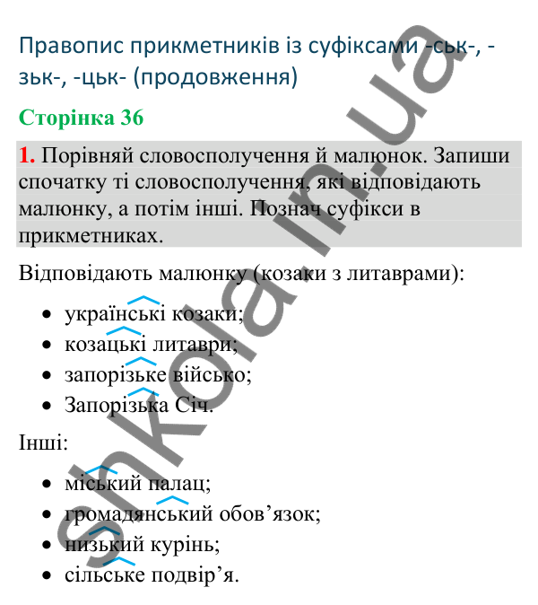 Відповідь до завдання 1, сторінка 36 - ГДЗ Українська мова та читання 4 клас Большакова 2026 частина 2