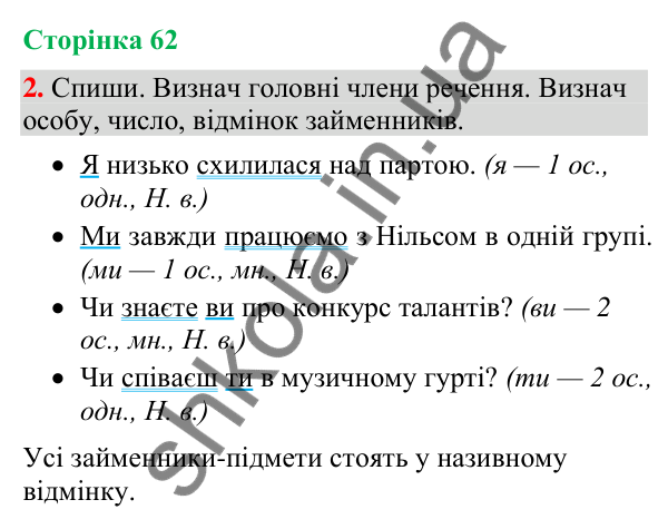 Відповідь до завдання 2, сторінка 62 - ГДЗ Українська мова та читання 4 клас Большакова 2026 частина 2