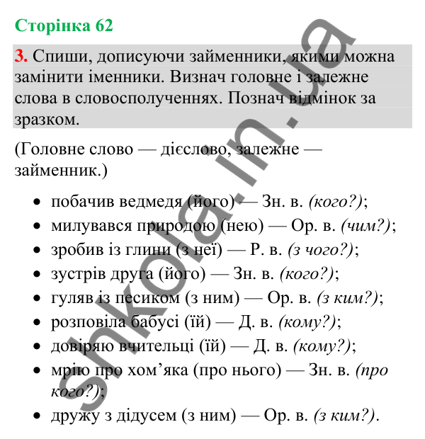 Відповідь до завдання 3, сторінка 62 - ГДЗ Українська мова та читання 4 клас Большакова 2026 частина 2
