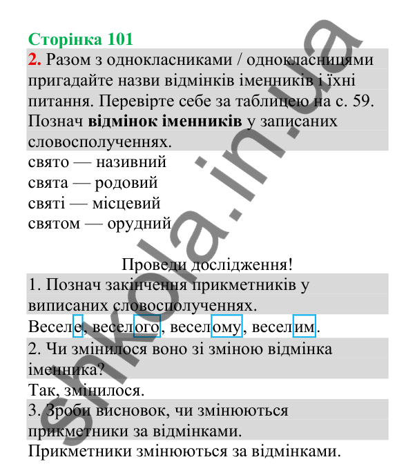 Відповідь до завдання 2, сторінка 101 - ГДЗ Українська мова 4 клас Пономарьова 2026 частина 1