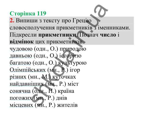 Відповідь до завдання 2, сторінка 119 - ГДЗ Українська мова 4 клас Пономарьова 2026 частина 1