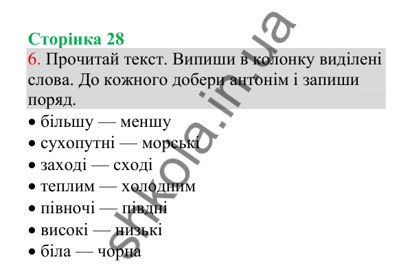 Відповідь до завдання 6, сторінка 28 - ГДЗ Українська мова 4 клас Пономарьова 2026 частина 1