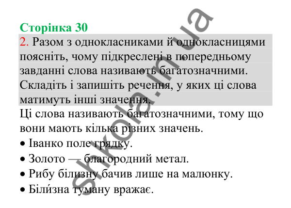 Відповідь до завдання 2, сторінка 30 - ГДЗ Українська мова 4 клас Пономарьова 2026 частина 1