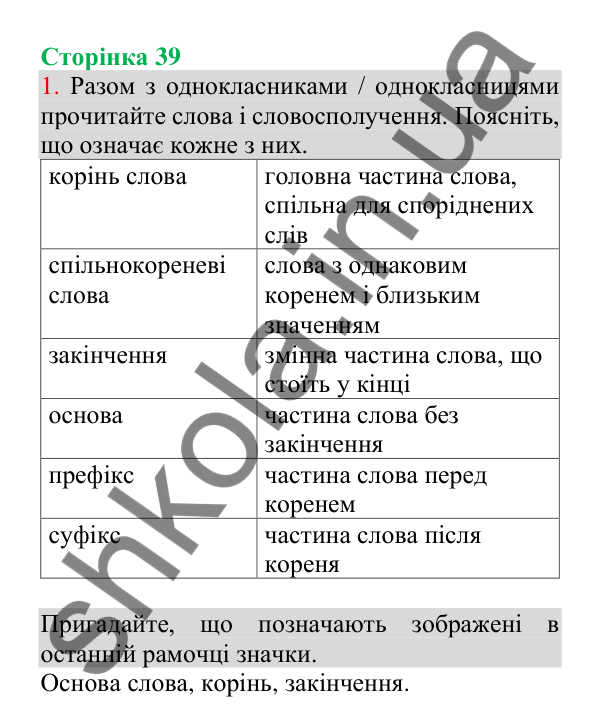 Відповідь до завдання 1, сторінка 39 - ГДЗ Українська мова 4 клас Пономарьова 2026 частина 1