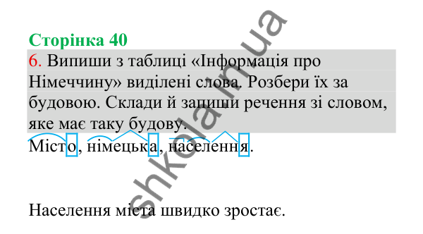 Відповідь до завдання 6, сторінка 40 - ГДЗ Українська мова 4 клас Пономарьова 2026 частина 1