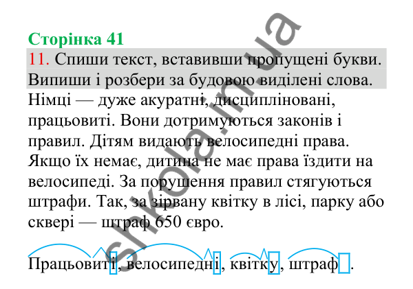 Відповідь до завдання 11, сторінка 41 - ГДЗ Українська мова 4 клас Пономарьова 2026 частина 1
