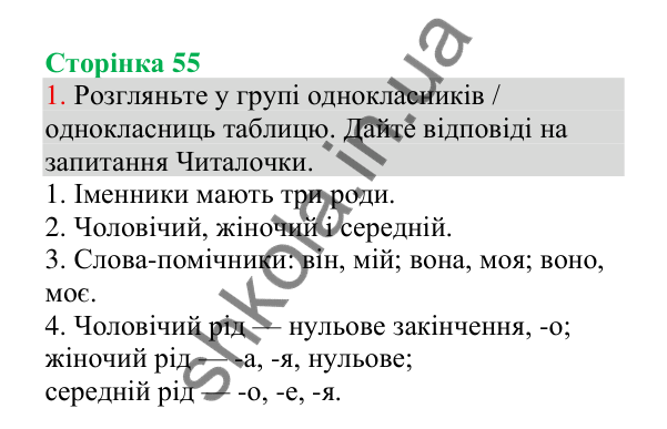 Відповідь до завдання 1, сторінка 55 - ГДЗ Українська мова 4 клас Пономарьова 2026 частина 1
