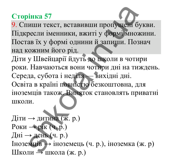 Відповідь до завдання 9, сторінка 57 - ГДЗ Українська мова 4 клас Пономарьова 2026 частина 1