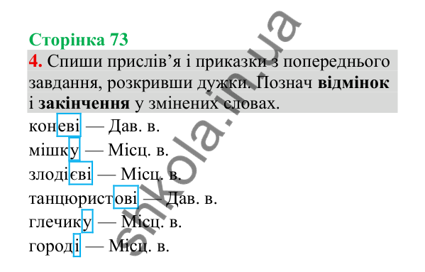 Відповідь до завдання 4, сторінка 73 - ГДЗ Українська мова 4 клас Пономарьова 2026 частина 1