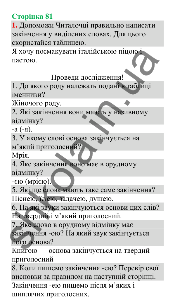 Відповідь до завдання 1, сторінка 81 - ГДЗ Українська мова 4 клас Пономарьова 2026 частина 1