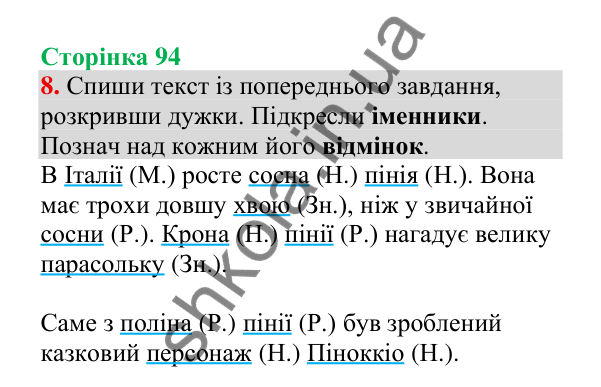 Відповідь до завдання 8, сторінка 94 - ГДЗ Українська мова 4 клас Пономарьова 2026 частина 1