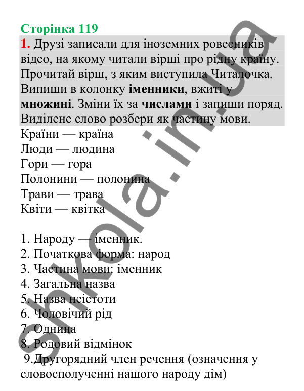 Відповідь до завдання 1, сторінка 119 - ГДЗ Українська мова 4 клас Пономарьова 2026 частина 2